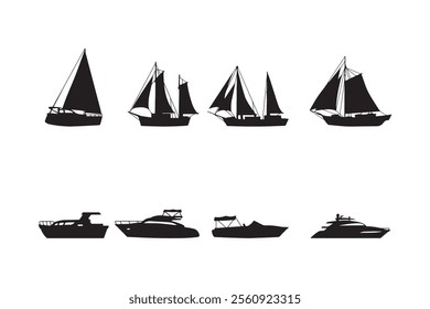 silhouette ship, isolated on white background