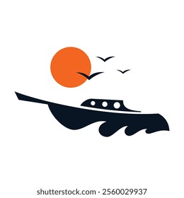 Silhouette Ship logo for boating business or boating club. Vector illustration