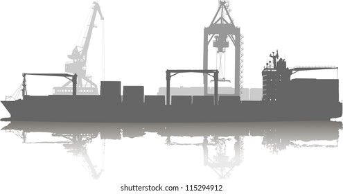 Silhouette Ship Port On Unloading Under Stock Vector (Royalty Free ...