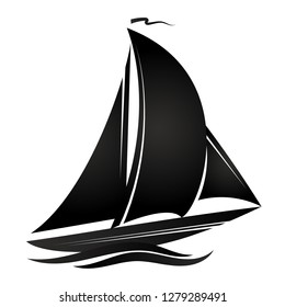 Silhouette of ship with sails vector