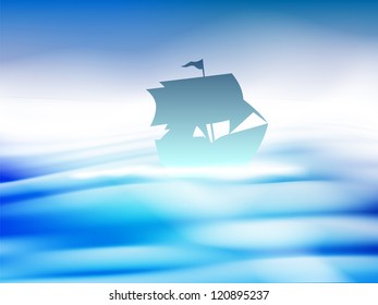 Silhouette of a ship in water. EPS 10.