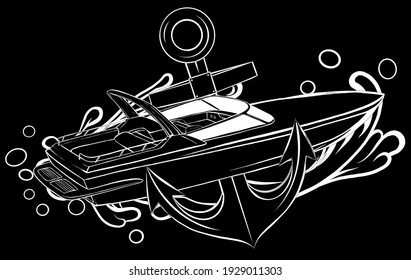 silhouette Ships boat with navigation symbols flat isolated vector illustration