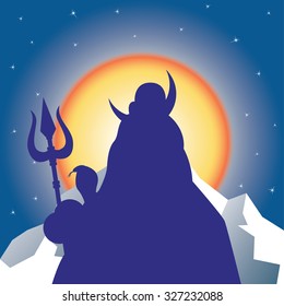 Silhouette Shiva against the sun.Vector illustration