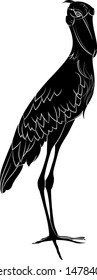 Silhouette of a shoebill. Graphic drawing. Vector.