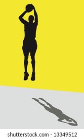 Silhouette of a shooting basketball player