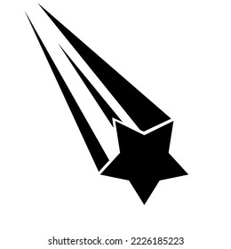 Silhouette of a shooting star with three black trails on a white background. Great for logos about space objects meteoroids, comets, asteroids. Vector illustration