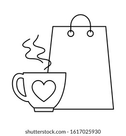 silhouette of shopping bag with cup coffee vector illustration design