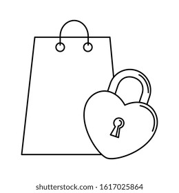 silhouette of shopping bag with padlock vector illustration design