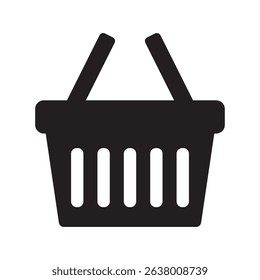 Silhouette of Shopping Basket Vector Icon isolated on white. e-shop concept, shopping basket icon sign, pictogram supermarket basket ,store container. Hypermarket product carry object, grocery basket.