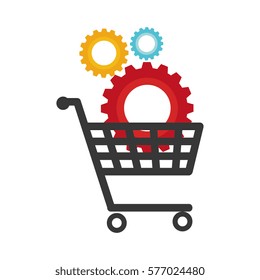 silhouette shopping cart with colorful set gear wheels