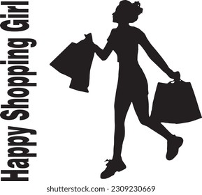 silhouette of a shopping girl shopping enjoy