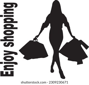 silhouette of a shopping girl shopping enjoy