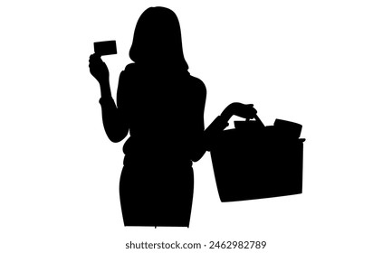 silueta de mujer de compras con bolsos y tarjeta de crédito