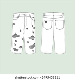 Silhouette of short jeans, outline short jeans, repair jeans. 