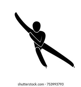 Silhouette Short track speed skating athlete isolated. Winter sport games discipline. Black and white flat slyle design vector illustration. Web pictogram icon symbol for infographics