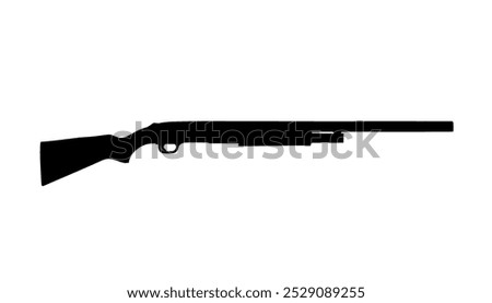 Silhouette of a shotgun on a white background, black silhouette of a shotgun