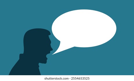 Silhouette of Shouting Man with Speech Bubble. Stress and quarrels, business and advertisement announcements vector art