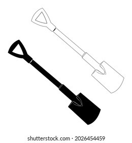 Silhouette of a shovel in black. An outline image of a shovel. Flat style. Vector image isolated. Great design for any purpose. Vector graphics. Design element.