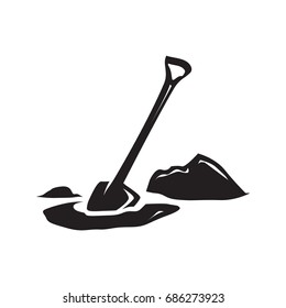 silhouette of shovel digging in the lawn, illustration design, isolated on white background.