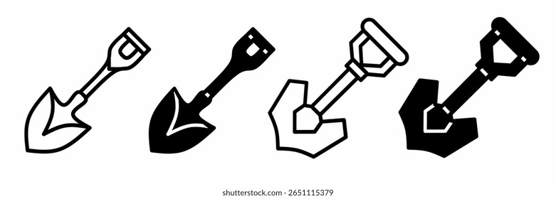 Silhueta da ilustração de ícone de pá no fundo branco. Ícone de pá definido para negócios. Vetor de estoque.