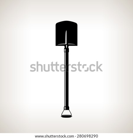 Silhouette of Shovel on a Light Background, a Tool for Digging,Black and White Vector Illustration