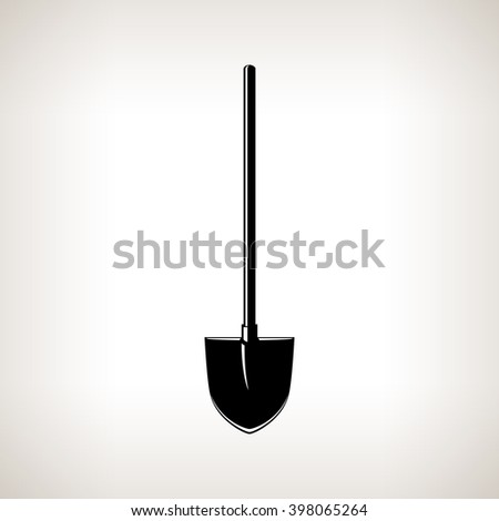 Silhouette of a Shovel on a Light Background, a Tool for Digging,  Agricultural Tool ,Garden Equipment, Black and White Vector Illustration