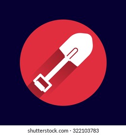 Silhouette shovel to work in the garden button logo symbol.