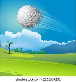 A silhouette showing a golf ball fragmentation. The latter is a golf course.