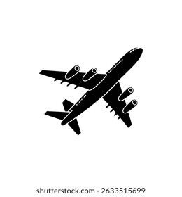 Silhouette showing a modern jet aeroplane with four engines, seen from below, positioned against a transparent backdrop.