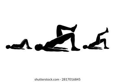Silhouette shows progression of plank to upward dog yoga poses