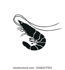 Silhouette shrimp animal black color only, shrimp icon vector, available to used for restaurant and sea food logo .
