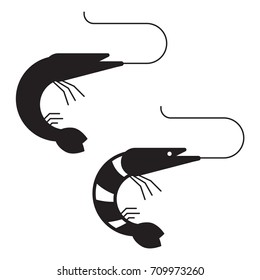 Silhouette of shrimp icon in outline design. Sea prawn logo or label template.