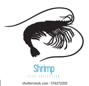 silhouette Shrimp vector ornate illustration