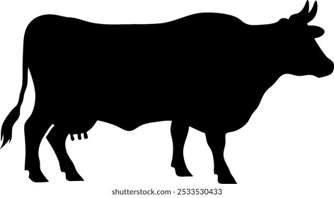 A silhouette of a side profile of a cow on white background