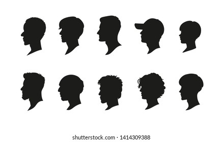 The silhouette of the side profile of various hairstyles. hand drawn style vector design illustrations. 