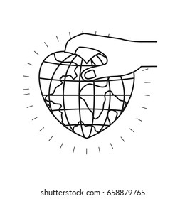silhouette side view of hand holding a earth globe world in heart shape to deposit vector illustration