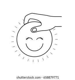 silhouette side view of hand holding a happy face symbol to deposit vector illustration