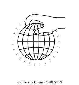 silhouette side view of hand holding a globe chart to deposit vector illustration
