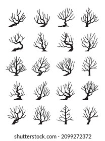 silhouette side view tree vector set isolated on white background