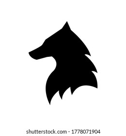 The silhouette of the side of the wolf head on a white background