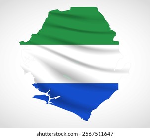 Silhouette of Sierra Leone map filled with the Sierra Leonean flag design, symbolizing national pride, cultural heritage, and geographic identity.  
