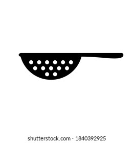 Silhouette Sieve or colander with handle. Outline icon of kitchen utensils. Black simple illustration of flour sifting tool. Flat isolated vector pictogram on white background