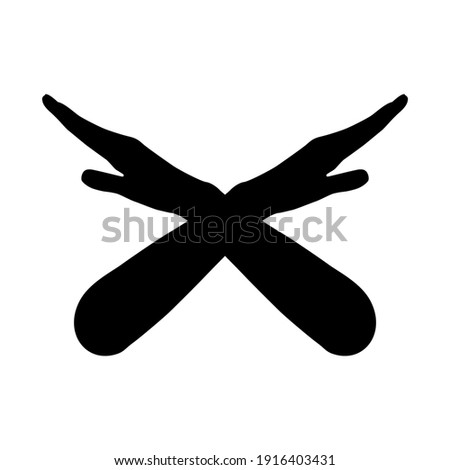 Silhouette sign denial x hands. Vector illustration silhouette of the stop mistake sign by hand isolated on white background. Two arms crossed.