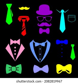 Silhouette signboard of bright colors. Characters and objects of different colors. The bow tie 12