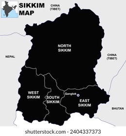 Silhouette Sikkim mapa ilustración vector sobre fondo blanco