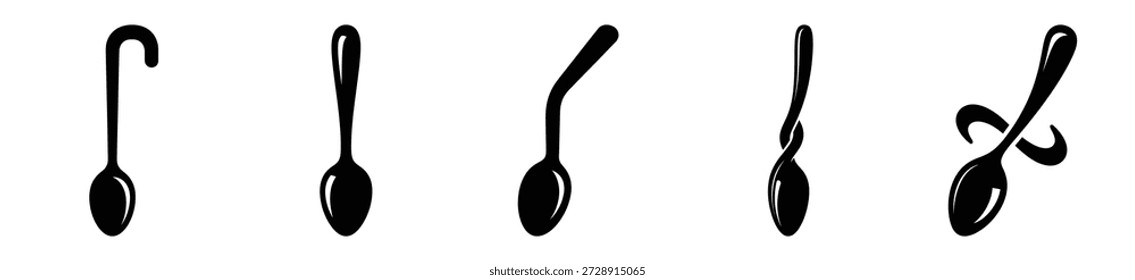 Silhouette of silly bent spoon vector icon set. Funny silhouette design vector stock illustration