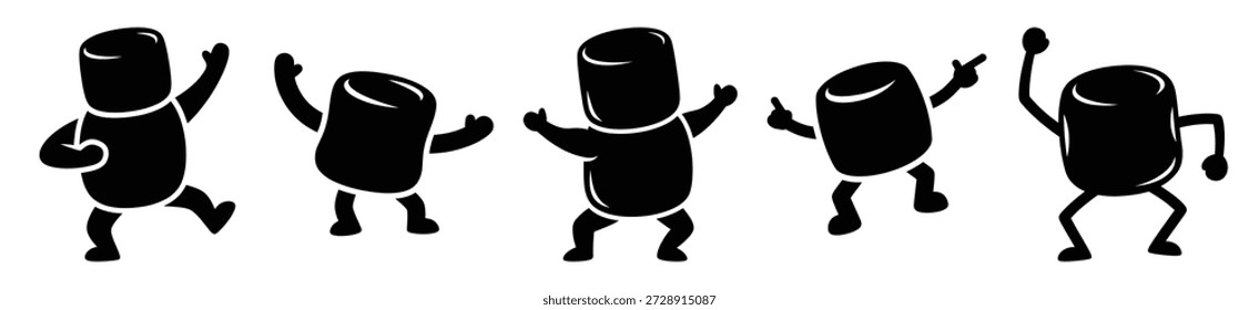 Silueta del conjunto de iconos de Vector de malvavisco bailarín tonto. Vector de diseño de silueta divertida ilustración de stock