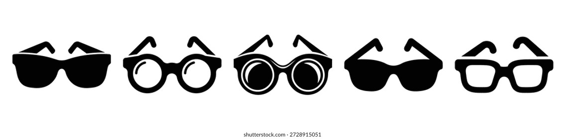 Silhouette of silly oversized glasses vector icon set. Funny silhouette design vector stock illustration