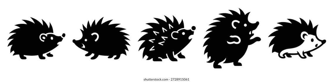 Silhouette of silly startled hedgehog vector icon set. Funny silhouette design vector stock illustration
