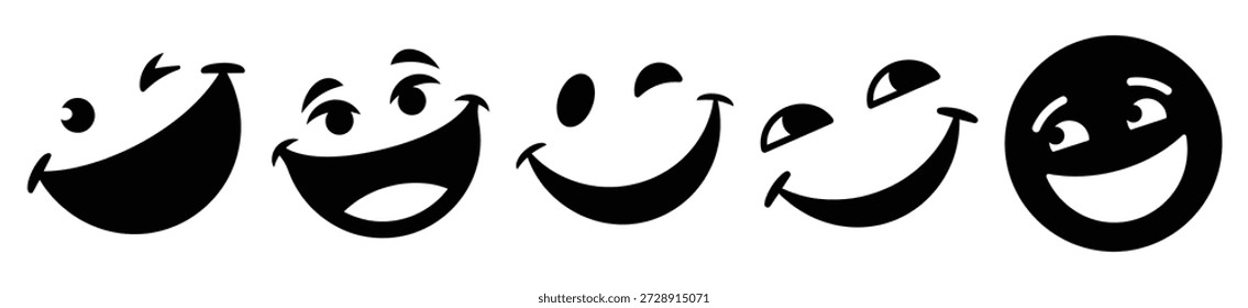 Silhouette of silly tilted smile vector icon set. Funny silhouette design vector stock illustration
